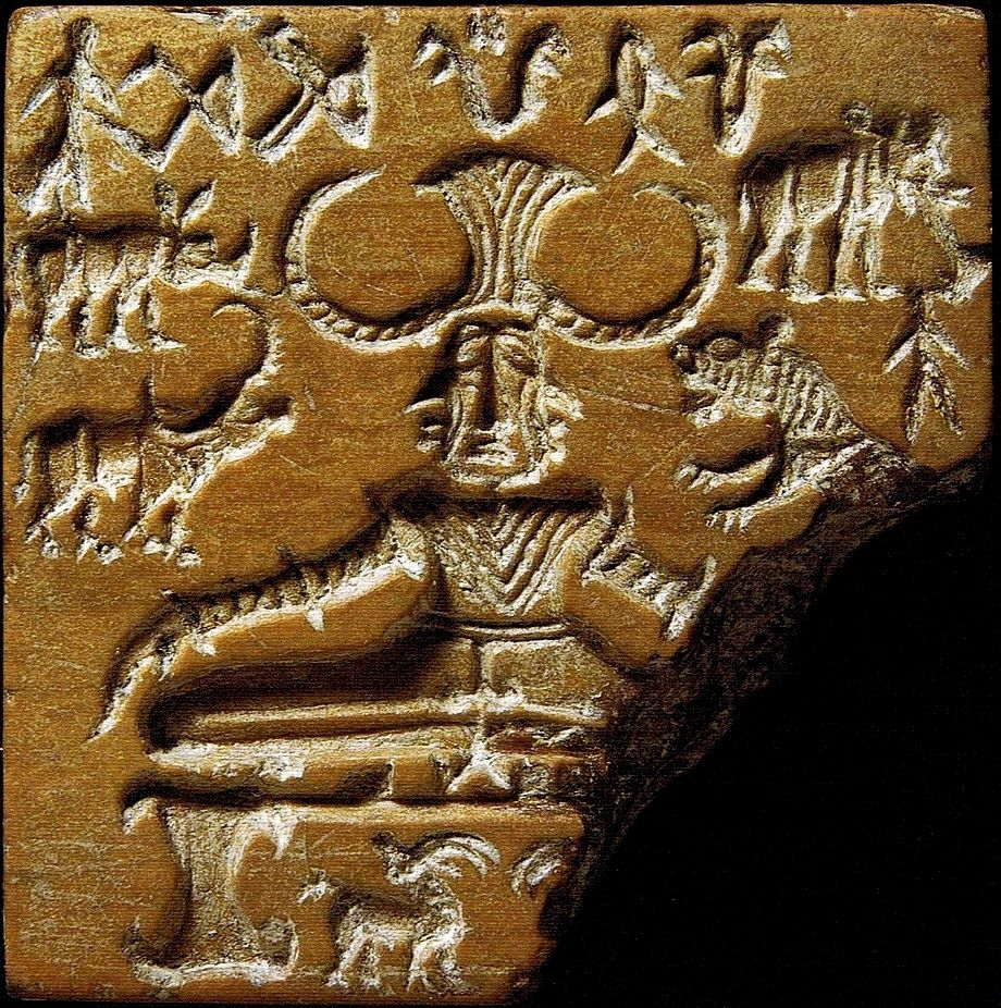 3500 - 1500 BCE: The Pashupati Seal is a steatite seal was discovered at the Mohenjo-daro archaeological site of the Indus Valley Civilization. The seal depicts a seated figure that is possibly tricephalic (having three heads).